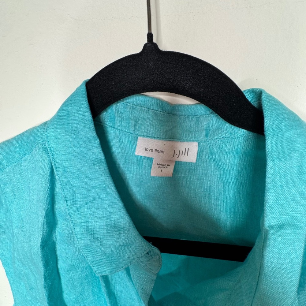 J. Jill Tunic Women L Aqua Blue Love Linen Sleeveless Button-Front Blouse - Picture 3 of 9